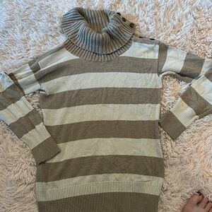 Banana republic cream and tan striped cotton sweater with button cowl neck